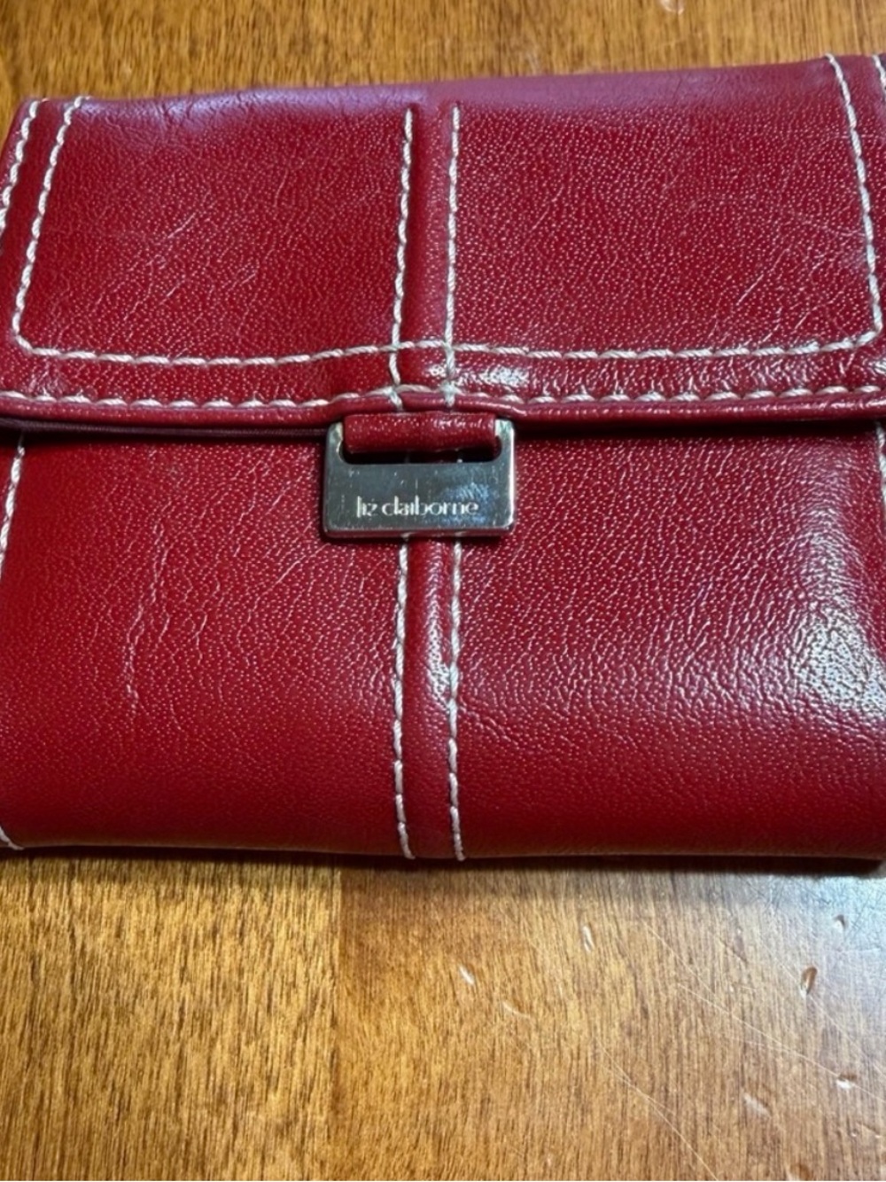 Vintage Liz Claiborne Cranberry Faux Leather Tri Fold Compact Wallet 4 1/4”